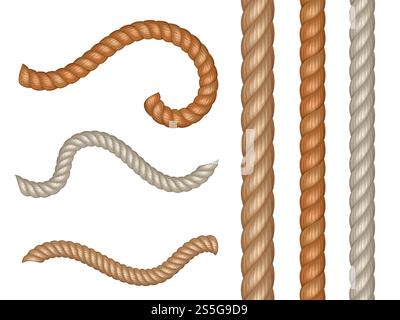 Realistic vector nautical cables and seamless rope isolated on white background illustration. Realistic vector nautical cables and seamless rope Stock Vector