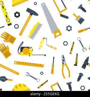 Vector flat set of construction tools pattern on white background illustration. Vector flat construction tools pattern or background illustration Stock Vector