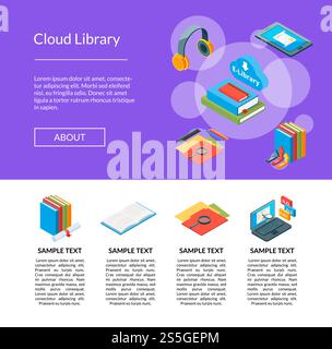Banner and poster vector isometric online education icons landing page template illustration. Vector isometric online education icons landing page template illustration Stock Vector