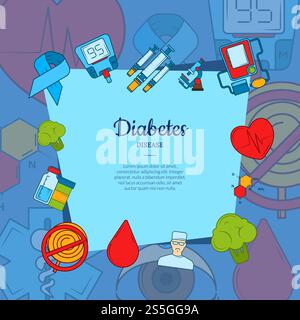 Vector colored diabetes icons background with place for text illustration. Vector colored diabetes icons background with place text Stock Vector