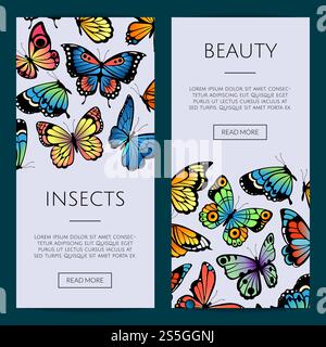 Vector decorative butterflies web banner templates illustration. Insects beauty poster with text. Vector decorative butterflies web banner templates illustration Stock Vector