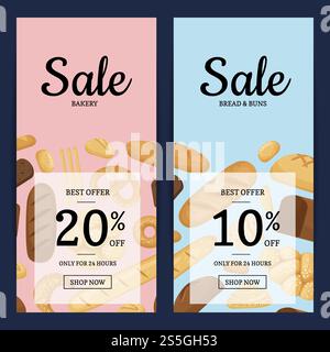 Vector cartoon bakery elements web banner templates with discount illustration. Vector cartoon bakery elements web banner templates illustration Stock Vector