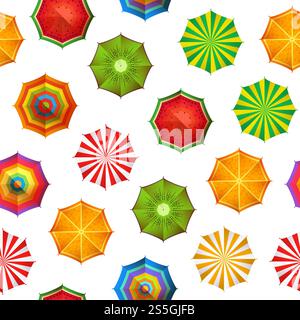 Vector colored summer beach umbrellas top view pattern or background illustration. Vector summer beach umbrellas pattern or background illustration Stock Vector