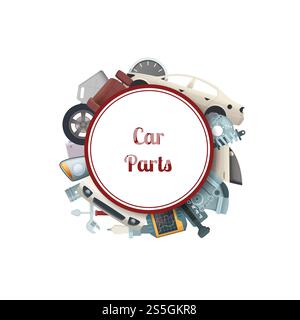 Vector car parts under circle with place for text illustration isolated on white. Vector car parts circle with place for text Stock Vector