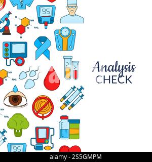 Vector colored diabetes icons background with place for text illustration. Vector colored diabetes icons background banner web Stock Vector