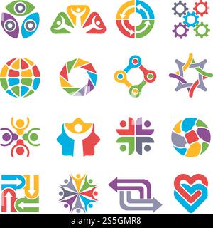 Circle logo shapes. Community group recycling partnership together colorful abstract forms for business symbols and logotypes. Business circle community, shape abstract teamwork. Vector illustration. Circle logo shapes. Community group recycling partnership together colorful abstract forms for business symbols and logotypes Stock Vector