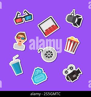Vector flat cinema icons stickers set illustration Stock Vector Image ...