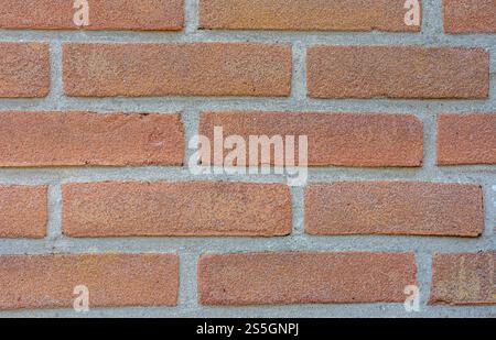 Red Brick Wall with Gray Grout Texture - Architectural Background Stock Photo