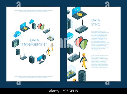 Vector electronic system of data center icons card or flyer template illustration. Vector electronic system of data center Stock Vector