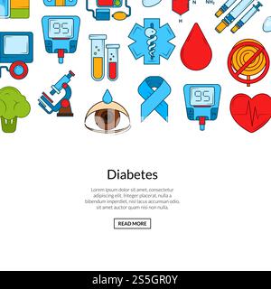 Vector colored diabetes icons background with place for text illustration. Vector colored diabetes icons background banner poster Stock Vector