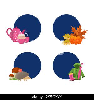 Vector cartoon autumn elements and leaves stickers with place for text set illustration isolated on white. Vector cartoon autumn elements and leaves stickers with place for text set illustration Stock Vector