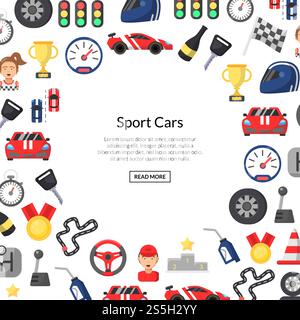 Vector flat car racing icons background with place for text illustration. Banner poster web. Vector flat car racing icons background with place for text illustration Stock Vector