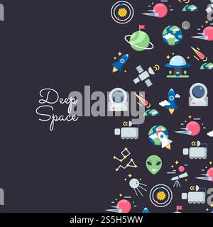 Vector flat space icons background with place for text illustration. Colored web banner. Vector flat space icons background with place for text illustration Stock Vector