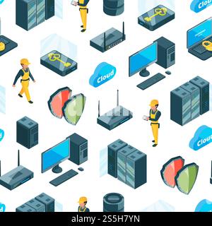 Vector electronic system of data center icons pattern or background illustration. Security and protection online, database antivirus storage. Vector electronic system of data center icons pattern or background illustration Stock Vector