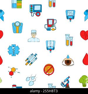 Vector colored diabetes icons pattern or background illustration. Diabetes instrument and equipment, diabetic device healthcare. Vector colored diabetes icons pattern or background illustration Stock Vector