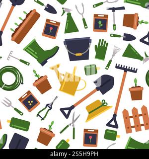 Vector colored flat gardening icons tools pattern or background illustration. Vector flat gardening icons pattern background illustration Stock Vector
