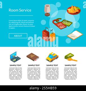 Vector 3d isometric hotel icons landing web page template illustration. Vector hotel icons page illustration. Hotels services concept Stock Vector