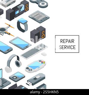 Vector isometric gadgets icons background banner and poster with place for text illustration. Vector gadgets icons with place for text illustration Stock Vector