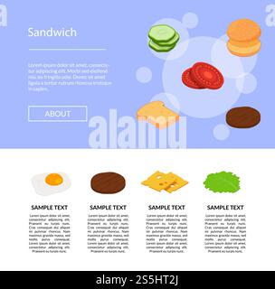 Vector isometric burger ingredients landing page template illustration. Vector isometric burger ingredients of set isolated Stock Vector