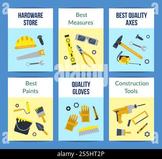 Vector flat construction tools card or flyer template illustration ...