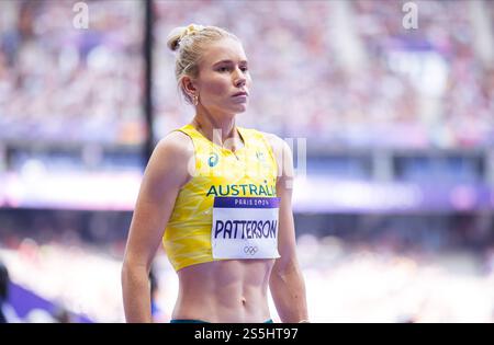 Eleanor Patterson participating in the high jump at the Paris 2024 Olympic Games. Stock Photo