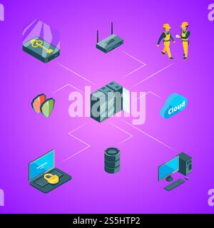 Vector electronic system of data center icons infographic concept illustration. Vector electronic data center icons infographic illustration Stock Vector