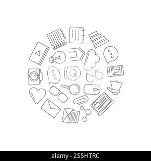 Vector line blog icons in circle shape illustration isolated on white. Vector line blog icons in circle shape illustration Stock Vector