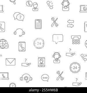 Vector line call support center icons pattern or background illustration. Phone service linear. Vector line call support center icons pattern or background illustration Stock Vector