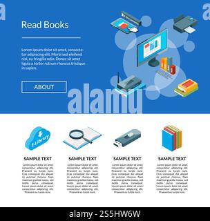 Vector isometric online education icons for landing page, web poster or banner template illustration. Vector isometric online education icons landing page template illustration Stock Vector