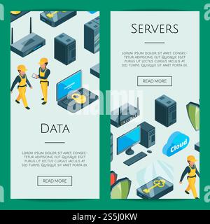 Vector electronic system of data center icons web banner and page poster templates illustration. Vector electronic system of data center icons web banner templates illustration Stock Vector