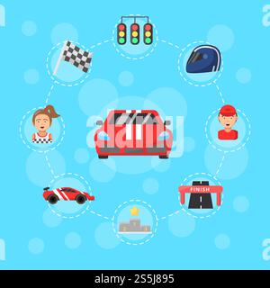 Vector flat car racing icons infographic concept illustration Stock ...