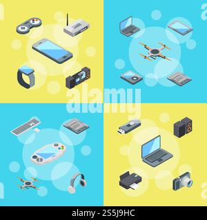 Vector isometric gadgets icons infographic collection of banner concept illustration. Vector isometric gadgets icons infographic concept illustration Stock Vector