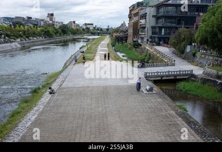 Riverside Walkway along the Kamo River in Central Kyoto Japan Stock Photo