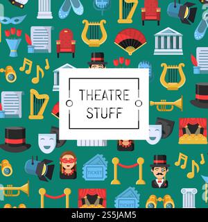 Vector flat theatre icons background ir colored pattern with place for text illustration. Vector flat theatre icons background with place for text illustration Stock Vector