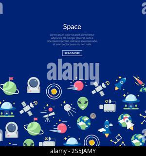 Vector flat space icons background with place for text illustration. Web banner and poster template. Vector flat space icons background with place for text illustration Stock Vector