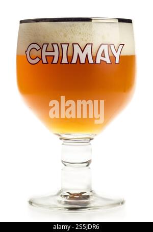 Glass of Belgian Chimay Tripel White beer isolated on white background Stock Photo