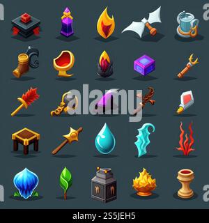 magic rpg 2d game icons ai generated. design fantasy, ui gold ...