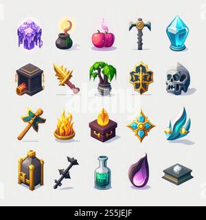 gold rpg 2d game icons ai generated. interface object, effect gem, gui ...