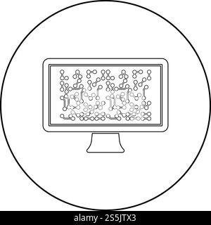 Screen with the scheme Technology concept icon in circle round outline black color vector illustration flat style simple image. Screen with the scheme Technology concept icon in circle round outline black color vector illustration flat style image Stock Vector