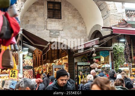 Istanbul, Turkey. 08th Jan, 2025. Entrance gate to the Istanbul Spice Bazaar. The Spice Bazaar otherwise known as the Egyptian Bazaar is one of the largest historical covered markets in Istanbul, second only to the famous Grand Bazaar. (Photo by John Wreford/SOPA Images/Sipa USA) Credit: Sipa USA/Alamy Live News Stock Photo