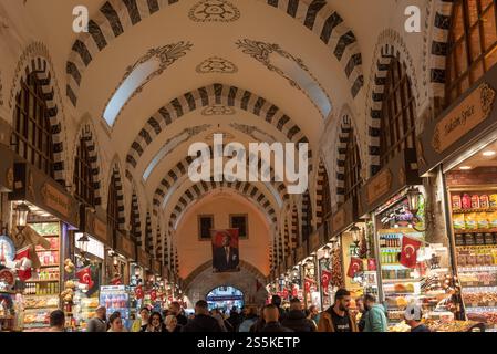 Istanbul, Turkey. 08th Jan, 2025. The restored vaulted interior of the Istanbul Spice Bazaar. The Spice Bazaar otherwise known as the Egyptian Bazaar is one of the largest historical covered markets in Istanbul, second only to the famous Grand Bazaar. (Photo by John Wreford/SOPA Images/Sipa USA) Credit: Sipa USA/Alamy Live News Stock Photo