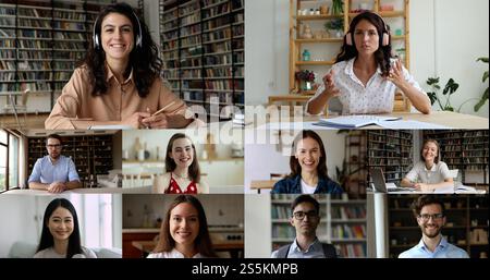 Young multiethnic students take part in videocall Stock Photo