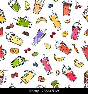 Vector doodle colored smoothie fruits drink pattern or background illustration. Vector doodle smoothie pattern or background illustration Stock Vector