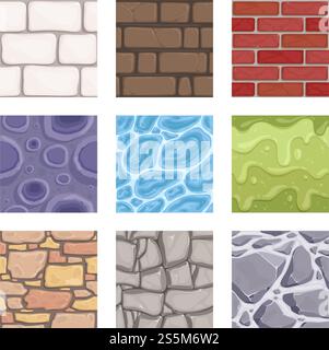 Nature game textures. Seamless pattern of craters of the moon water liquid goo stones vector colored background. Illustration of stone game pattern, water texture surface. Nature game textures. Seamless pattern of craters of the moon water liquid goo stones vector colored background Stock Vector