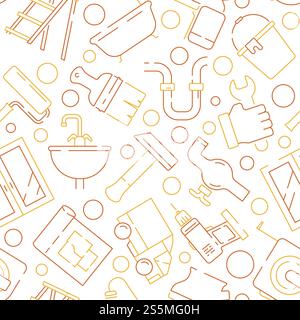 Repair equipment pattern. Support service items construction tools roller carpenter drill hammer vector seamless background. Illustration of seamless pattern construction repair, tools linear. Repair equipment pattern. Support service items construction tools roller carpenter drill hammer vector seamless background Stock Vector