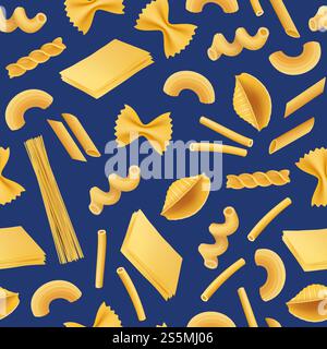 Vector realistic pasta types collection pattern or color background illustration. Vector realistic pasta types pattern or background illustration Stock Vector