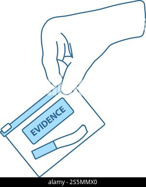 Hand Holding Evidence Pocket Icon. Thin Line With Blue Fill Design. Vector Illustration. Stock Vector
