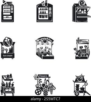 Street shop icon set. Simple set of 9 street shop vector icons for web design isolated on white background. Street shop icon set, simple style Stock Vector