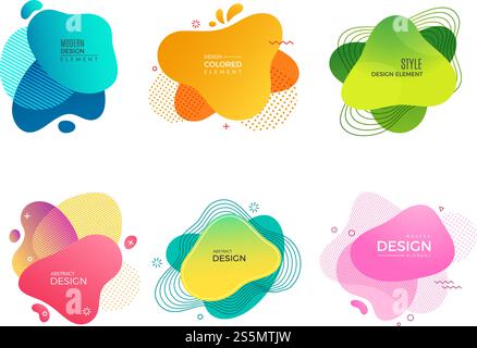 Abstract paint forms. Decorative colored memphis shapes different elements for logo design projects vector. Illustration of color dynamic fluid, graphic flow shape. Abstract paint forms. Decorative colored memphis shapes different elements for logo design projects vector Stock Vector