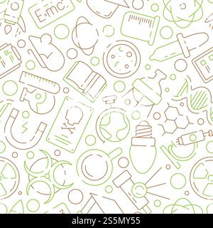 Science pattern. Physics or chemical experiment scientific industry lab equipment symbols vector seamless background. Education experiment physics and chemistry illustration. Science pattern. Physics or chemical experiment scientific industry lab equipment symbols vector seamless background Stock Vector